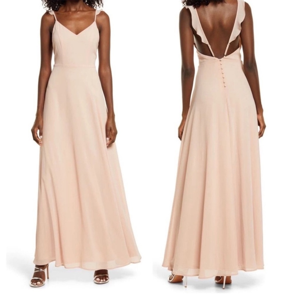 Lulu's Meteorite Rise Blush Chiffon Backless Maxi Dress Like New!